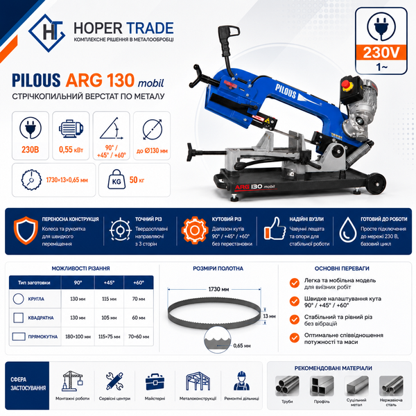 Pilous ARG 130 Mobil V230 Band Sawing Machine